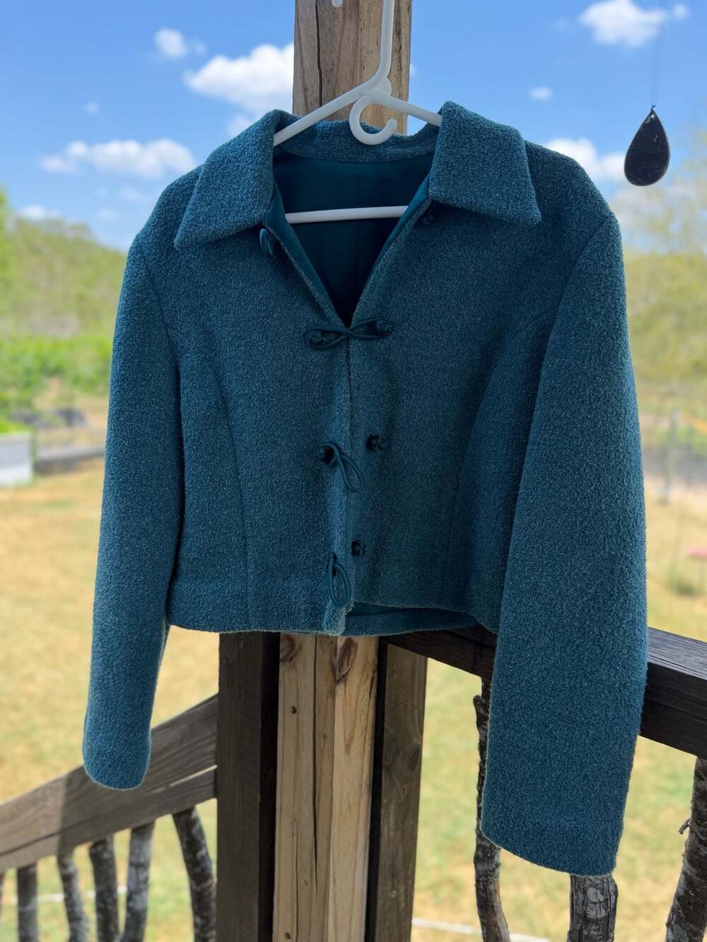 Vintage Teal Cropped Wool Blend Toggle Jacket